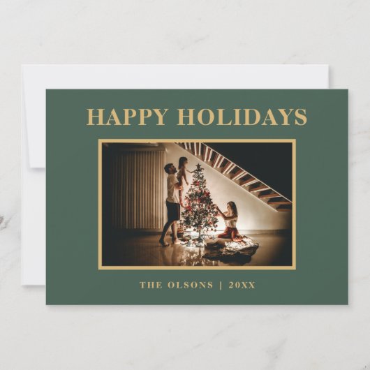 ミニマルクラシックリストの休日グリーンフォトと手紙 シーズンカード (正面)