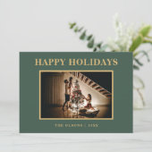 ミニマルクラシックリストの休日グリーンフォトと手紙 シーズンカード (スタンド正面)