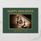 ミニマルクラシックリストの休日グリーンフォトと手紙 箔シーズンカード (正面)