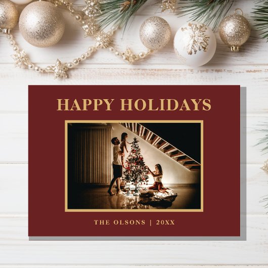 ミニマルクラシックリストの祝日の赤い写真と手紙 シーズンカード