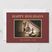 ミニマルクラシックリストの祝日の赤い写真と手紙 シーズンカード (正面)