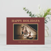 ミニマルクラシックリストの祝日の赤い写真と手紙 シーズンカード (スタンド正面)