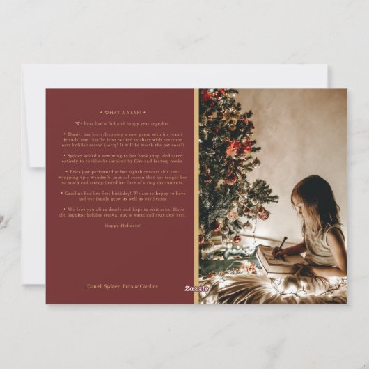 ミニマルクラシックリストの祝日の赤い写真と手紙 シーズンカード (裏面)