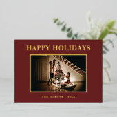 ミニマルクラシックリストの祝日の赤い写真と手紙 箔シーズンカード (立ち正面)