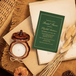 ミニマルクラシックリストグリーンブライダルシャワー 箔招待状