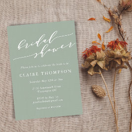ミニマルクラシックリストダスティージュセージグリーンブライダルシャワー 招待状