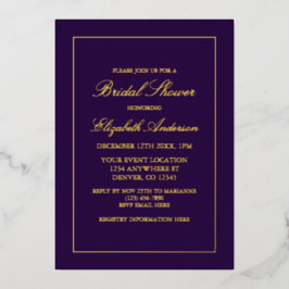 ミニマルクラシックリストパープルブライダルシャワー 箔招待状