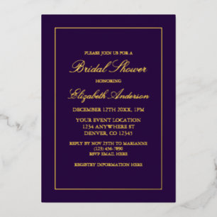 ミニマルクラシックリストパープルブライダルシャワー 箔招待状