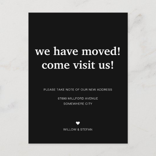 ミニマルクラシックリストブラック引っ越しました移動 案内ポストカード (正面)