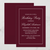 ミニマルクラシックリストブルゴーニュ誕生日招待状 招待状 (正面/裏面)
