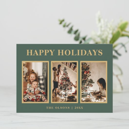 ミニマルクラシックリストホリデーズグリーンスリーフォト シーズンカード (スタンド正面)