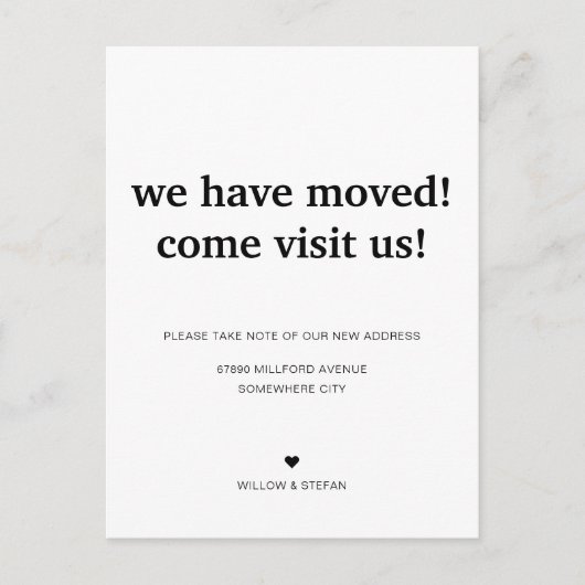 ミニマルクラシックリストホワイト引っ越しました移動 案内ポストカード (正面)
