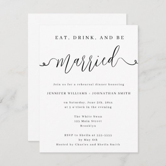 ミニマルクラシックリハーサルディナー招待状 招待状 (正面/裏面)