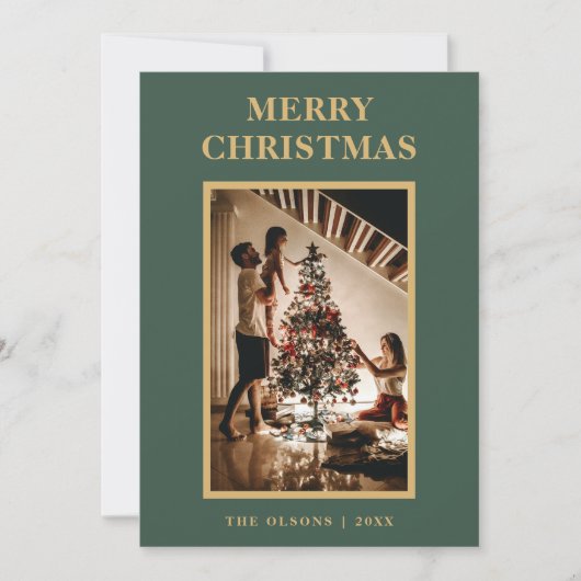 ミニマルクラシック主義のグリーンメリークリスマスフォト シーズンカード (正面)