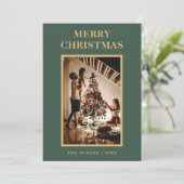 ミニマルクラシック主義のグリーンメリークリスマスフォト シーズンカード (スタンド正面)