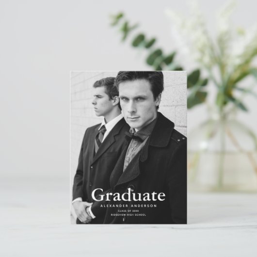 ミニマルクラシック主義のモノクロ写真卒業 案内ポストカード (スタンド正面)