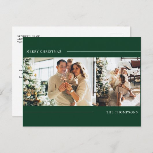 ミニマルクラシック主義の緑の写真コラージクリスマスP ポストカード (正面/裏面)