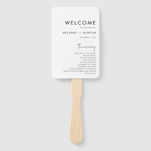 ミニマルクラシック主義カスタムウェディング紙プログラム ハンドファン (正面)