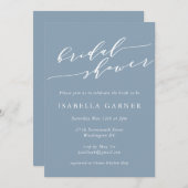 ミニマルクラシック主義ダスティブルーブライダルシャワー 招待状 (正面/裏面)