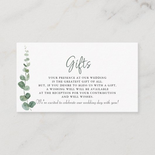 ミニマルクラシック主義ユーカリプタスウェディングギフト エンクロージャーカード (正面)