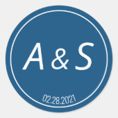 ミニマルクラシック青ホワイトイニシャル日結婚付 ラウンドシール (正面)