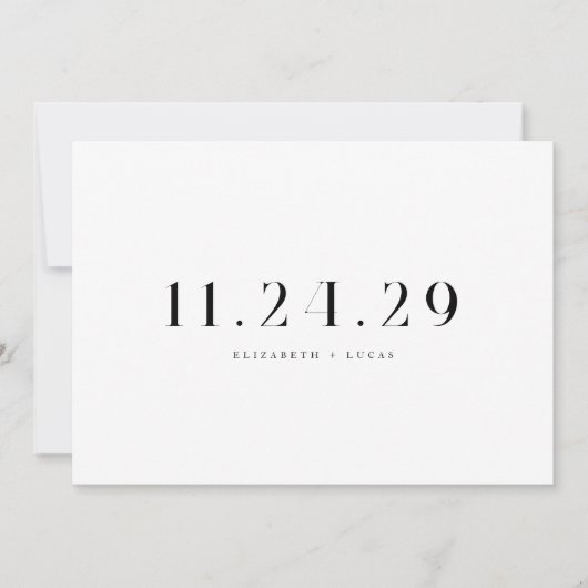 ミニマルクラシックBlack & White結婚 Elopement 案内状 (正面)