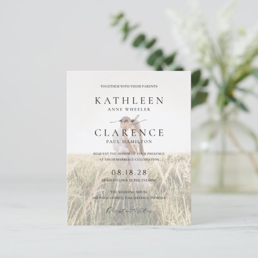 ミニマルクラシックBudgetフォト結婚式招待状 (スタンド正面)