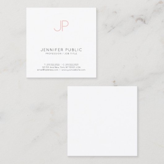 ミニマルクリエイティブプロフェッショナルデザインピンクホワイト スクエア名刺 (正面/裏面)