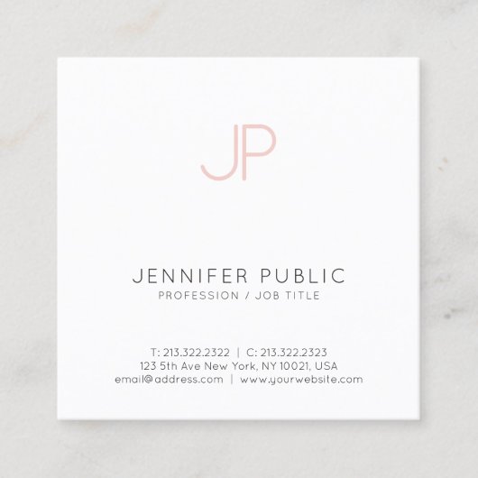 ミニマルクリエイティブプロフェッショナルデザインピンクホワイト スクエア名刺 (正面)