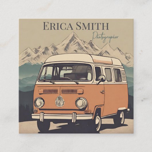 ミニマルクリエイティブレトロ写真家QRコード スクエア名刺 (正面)