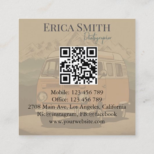 ミニマルクリエイティブレトロ写真家QRコード スクエア名刺 (裏面)