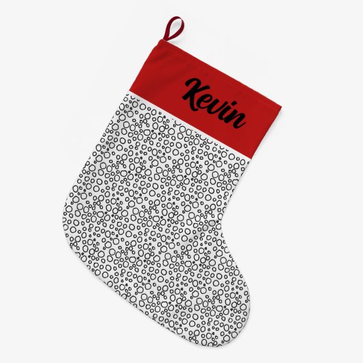 ミニマルクリスマスかわいい白黒バブル円 ラージクリスマスストッキング (正面 (吊り時))