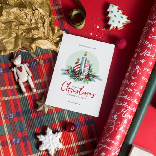 ミニマルクリスマスのキャンドルフローラブーケ 招待状