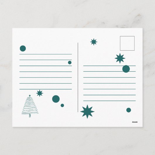 ミニマルクリスマスの木の星メリークリスマス シーズンポストカード (裏面)