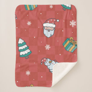 ミニマルクリスマスの赤い模様 シェルパブランケット