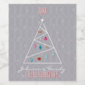 ミニマルクリスマスツリーグレーメリークリスマス ワインラベル (シングルラベル)