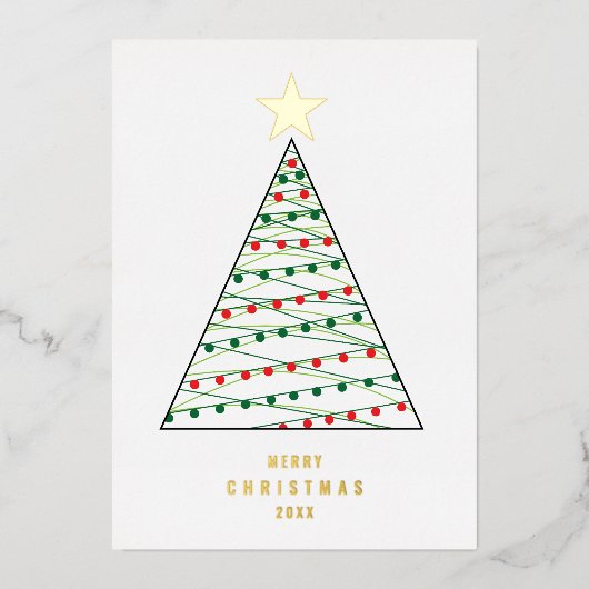 ミニマルクリスマスツリーシンプルフォトホリデー 箔シーズンカード (正面)