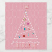 ミニマルクリスマスツリーピンクメリークリスマス ワインラベル (シングルラベル)