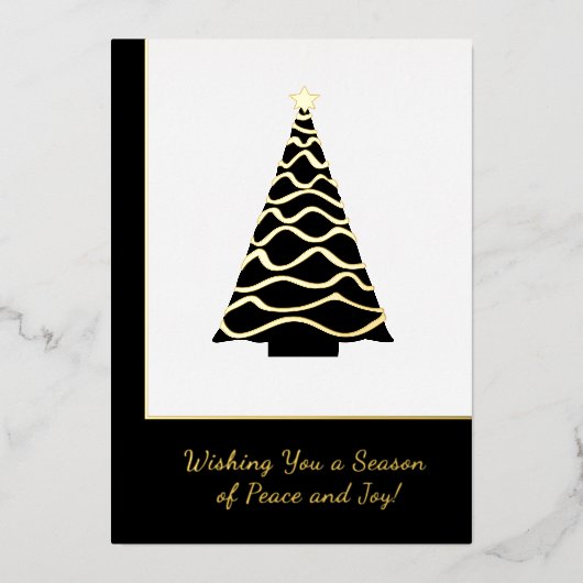 ミニマルクリスマスツリーフォイルビジネスホリデーカード 箔招待状 (正面)