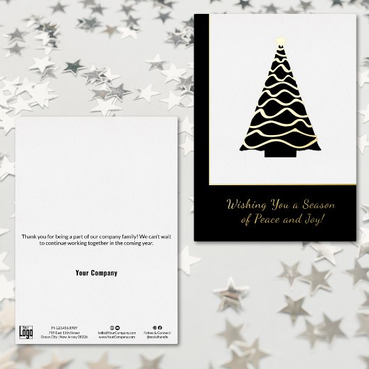 ミニマルクリスマスツリーフォイルビジネスホリデーカード 箔招待状