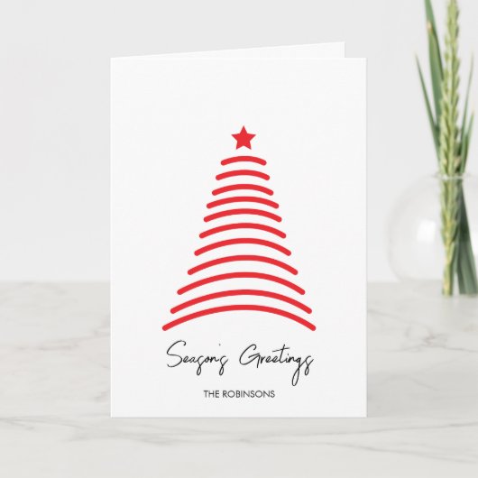 ミニマルクリスマスツリーレッドスターシンプル シーズンカード (正面)