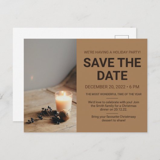 ミニマルクリスマスパーティー日付はがきを保存 ポストカード (正面/裏面)