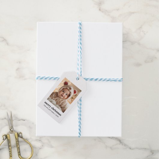 ミニマルクリスマスフォトモダンカスタム休日 ギフトタグ (より糸付き)