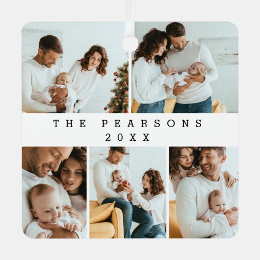 ミニマルクリスマスモダンファミリーフォトシュート メタルオーナメント (正面)