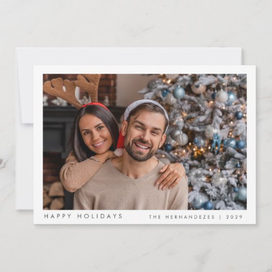 ミニマルクリスマスモダン家族フォトレッド シーズンカード (正面)