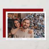 ミニマルクリスマスモダン家族フォトレッド シーズンカード (正面/裏面)