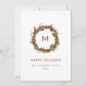 ミニマルクリスマスリースファミリーフォトホリデーカード 招待状 (正面)