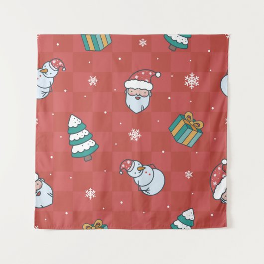 ミニマルクリスマス:赤シームレスデザイン。 タペストリー (正面)