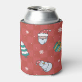 ミニマルクリスマス：赤シームレスデザイン。 缶クーラー (缶正面)