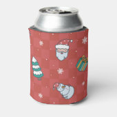 ミニマルクリスマス：赤シームレスデザイン。 缶クーラー (缶裏面)